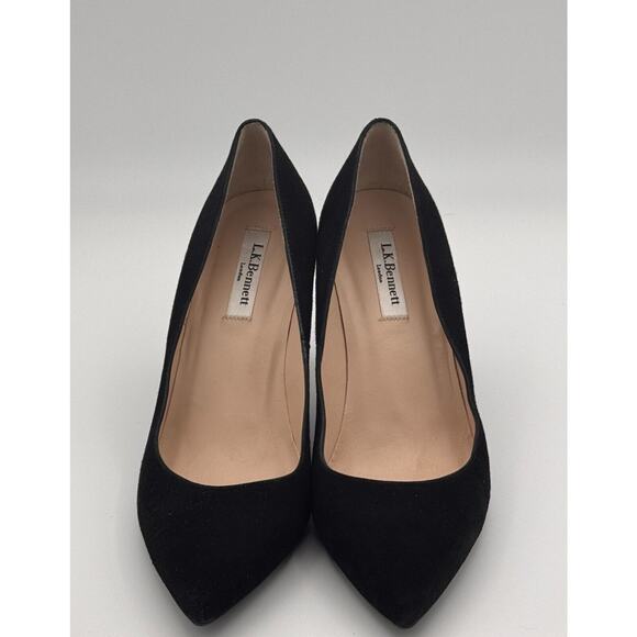 LK Bennett London Pump Womens 40 US 9 1/2 Black Suede Shoes 3” Heel. Excellent. - Picture 3 of 6